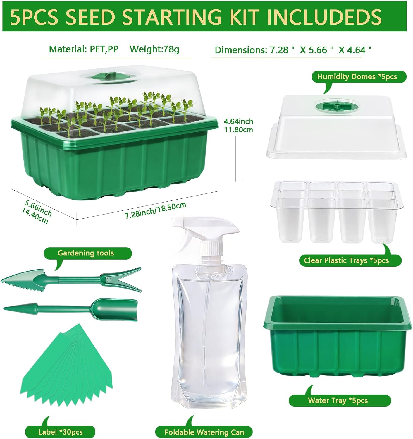 5-Pack Seed Starter Tray Kit w - Humidity Dome Kit recension och pris